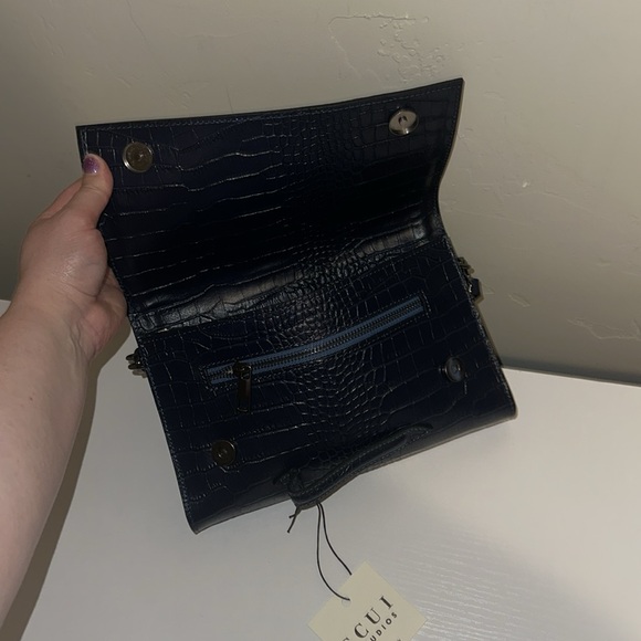Scui Studios Italian Leather Crossbody/Clutch bag, Navy Blue- NWT - Picture 7 of 11